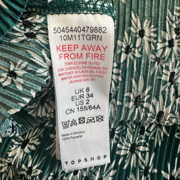 Topshop Romper WMNS 2 Floral Green Deep V-Neck Pleated Wide Leg Satin One Piece - Picture 7 of 8